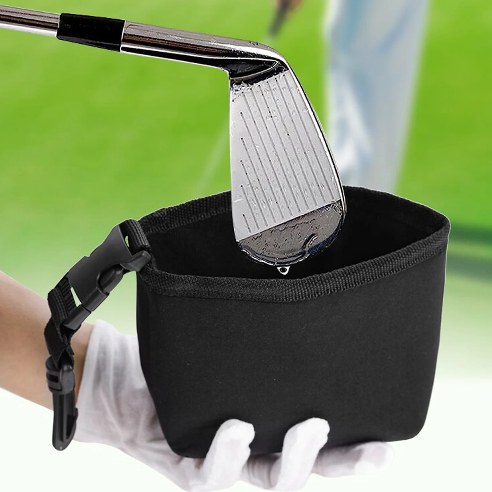 

1pc Black Golf Club and Golf Ball Cleaning Bag Nylon+Neoprene Portable Ball Cleaner 11 X 11 X 8cm Waterproo Ultra-soft
