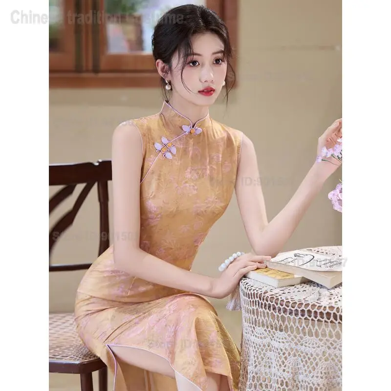 Women Sexy Green Exquisite Qipao Print Flower Mandarin Collar Cheongsam Slim Elegant Chinese Dress Dance Party Novelty Vestidos view 5