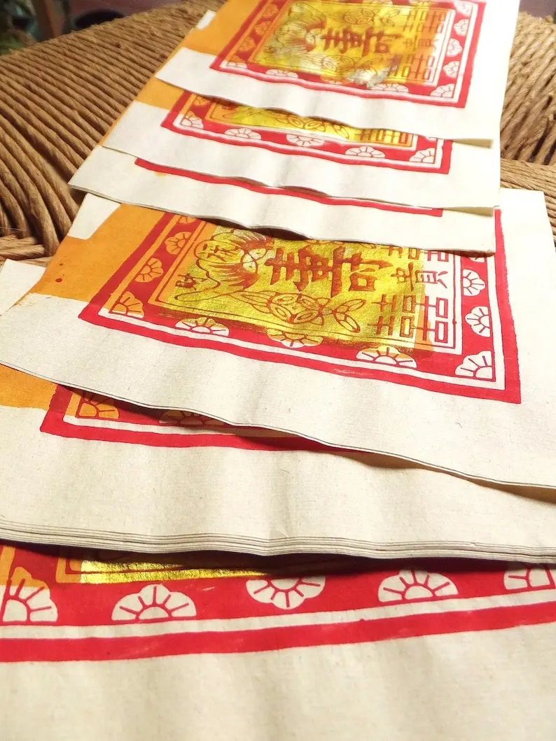 500PCS SHOU Chinese Joss Paper: Metallic Gold & Red Ephemera