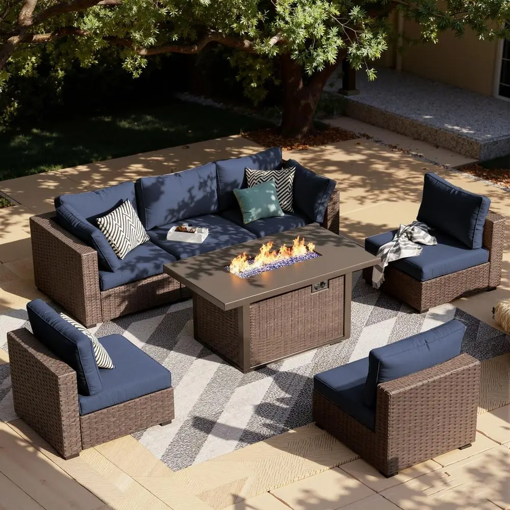 

Pieces Patio Furniture Sets Outdoor Sectional Sofa with 44 Propane Rattan Wicker Firepit Table, Patio Sectional Conversation Se