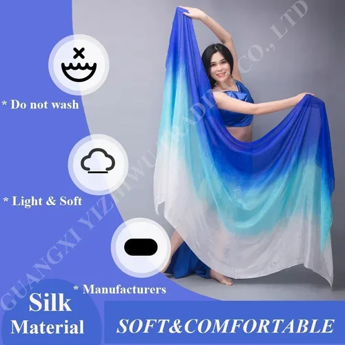 Imagen 2 del producto Recién llegado, velos de seda auténtica para mujer, danza del vientre ligera, bufanda lanzada a mano, velo chal para niñas