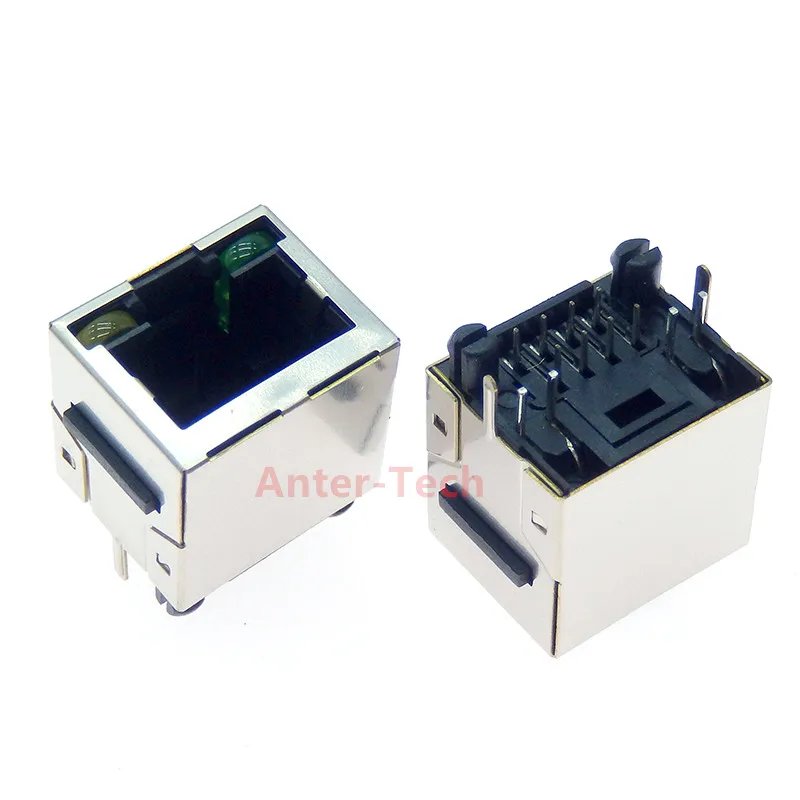 All copper RJ45/rj45 network socket with light 8P8C PCB vertical pin shielded Ethernet interface 180 degrees Internet module