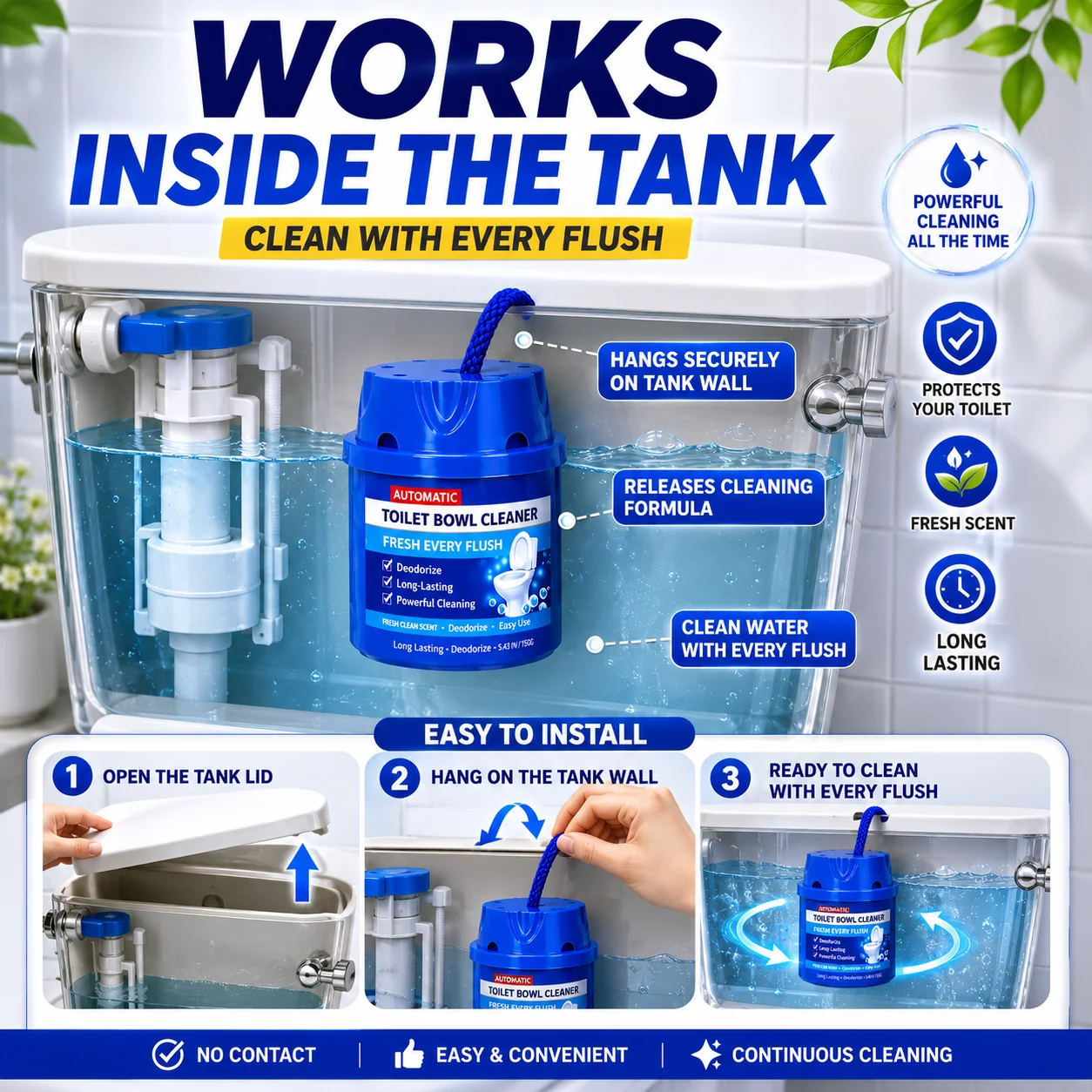 Toilet Bowl Cleaner, Hanging Toilet Freshener, Bathroom Deodorizer Automatic Toilet Cleaner for Home, Office,Apartment and Hotel