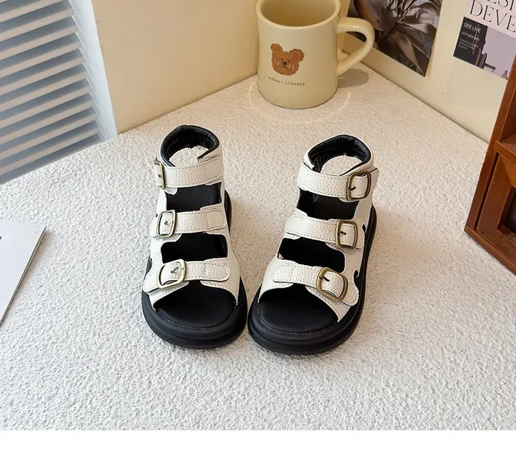 

Children's Casual Solid Color Roman Shoes Summer Girls Cool Comfortable Beach Sandals Size 26-36