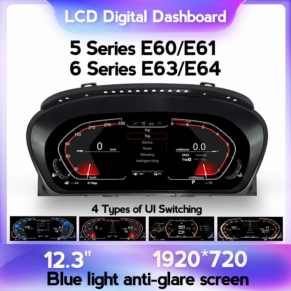 New Linux  Automotive LCD Digital Instrument Cluster For BMW 5 Series E60 E61 6 Series E63 E64 CCC CIC System Speed Fuel Display