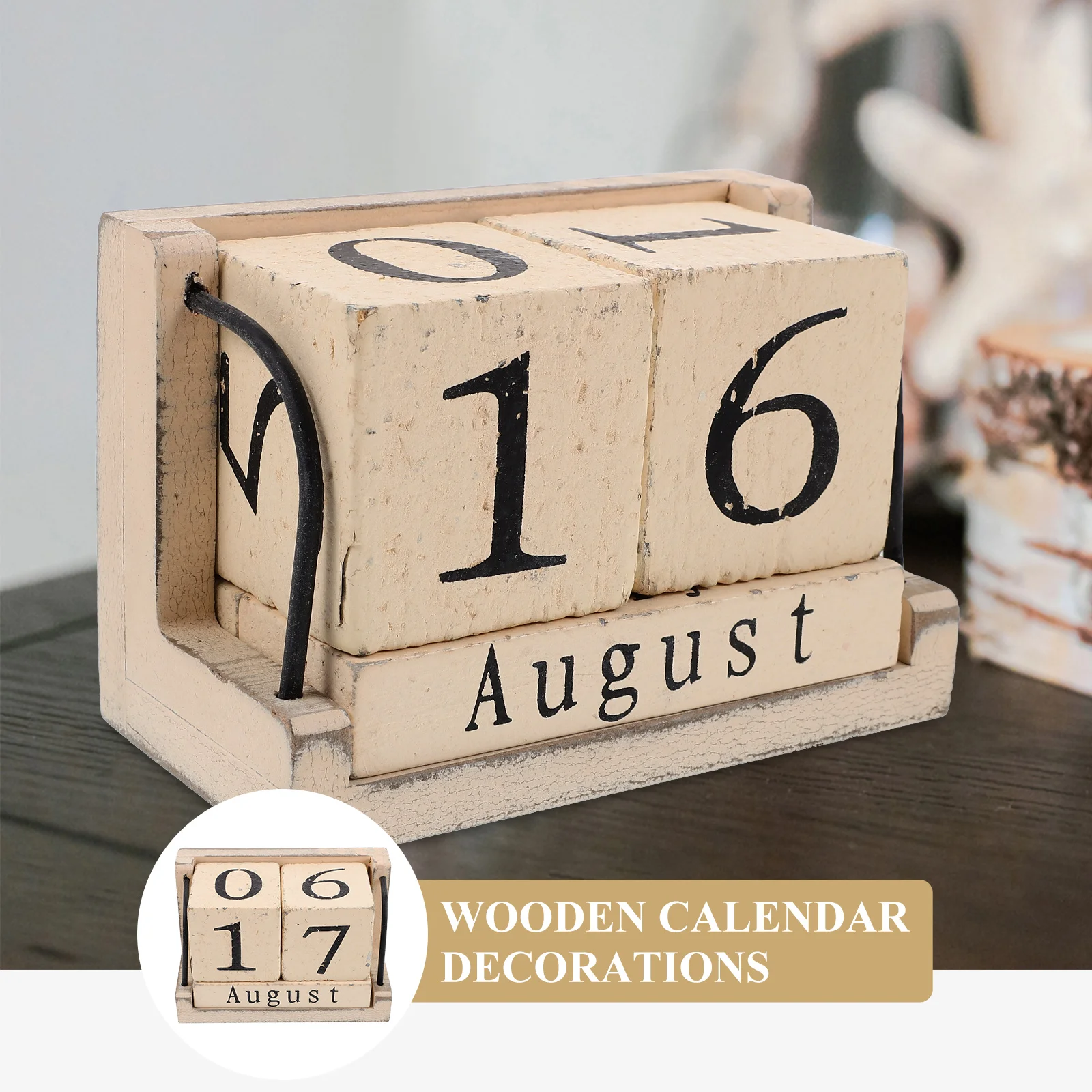 

Wooden Perpetual Calendar Vintage Home Decor Stylish Practical Retro Home Decor Wooden Stand Yearless Reusable