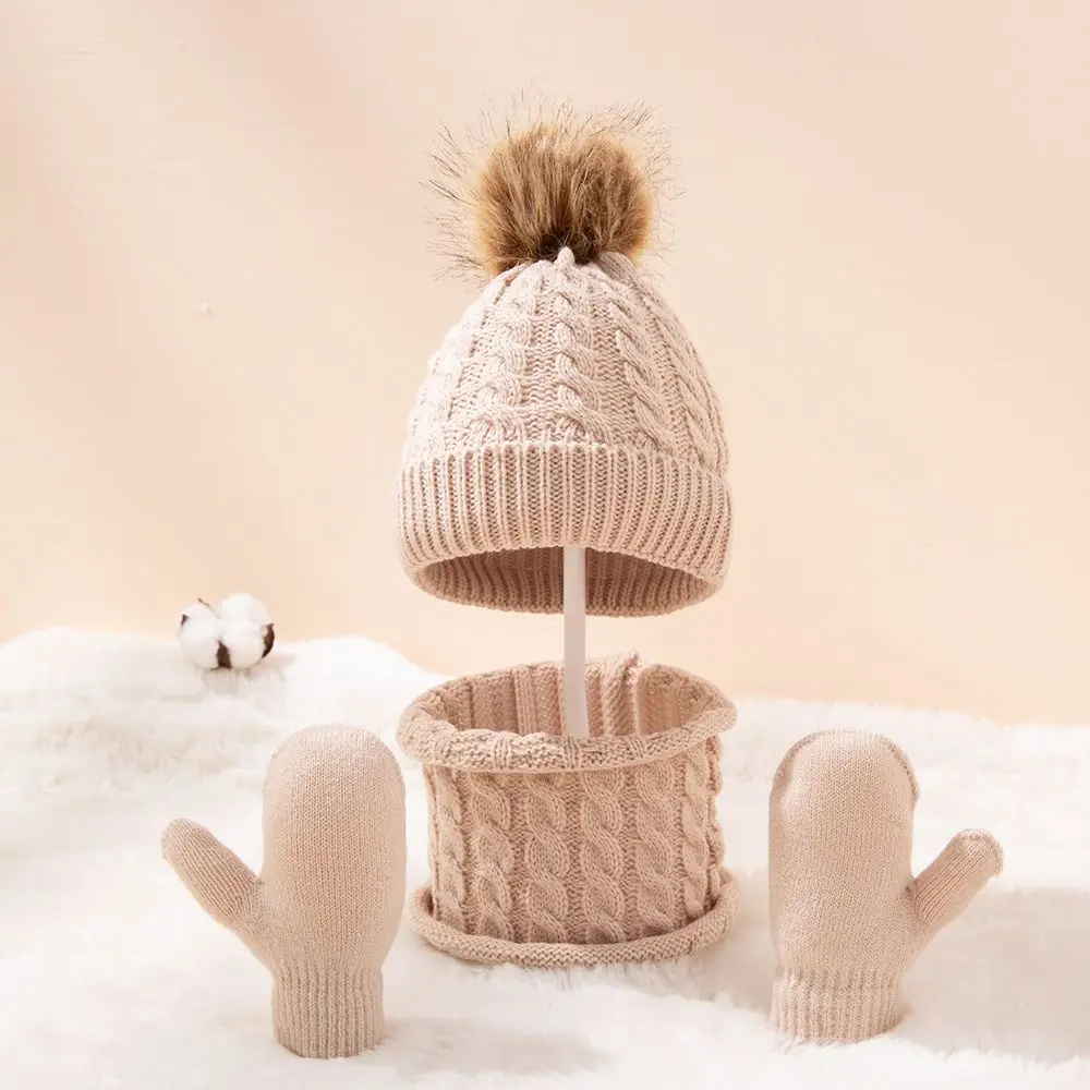 3 stks/set schattige babymuts sjaal handschoenen set effen kleur katoenen mutsen winter warme accessoires voor kinderen 0-3 jaar jongens meisjes