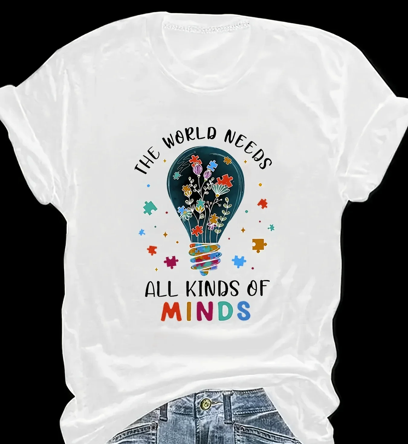Women's The World Needs All Kinds of Minds Printed Casual Top Summer Women T-Shirt Humorous Casual Summer New Y2k Clothing
