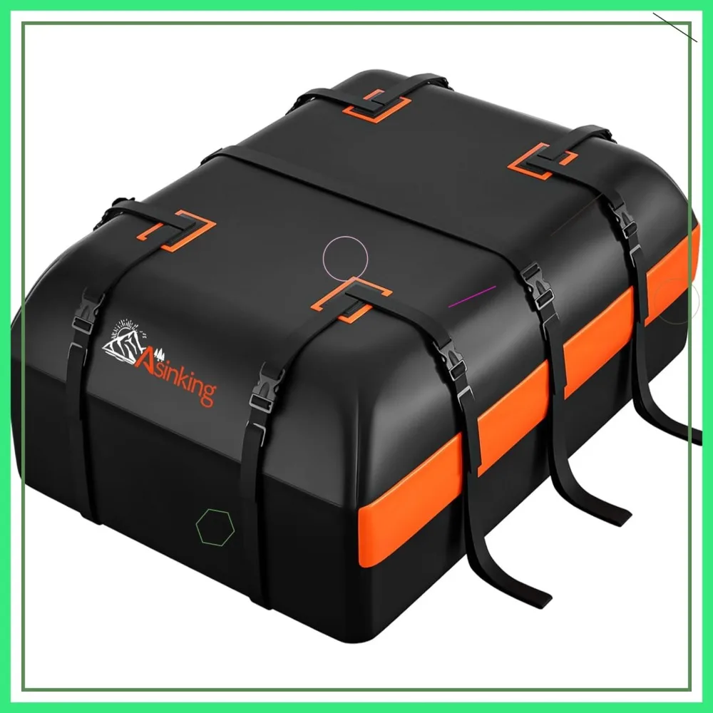 

15 Cubic Feet Waterproof Heavy Duty Car Roof Bag for All Vehicles with Anti-Slip Mat, Hooks, Storage, Straps