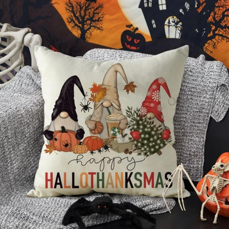 Christmas Dwarf Pattern Pillowcase 20x20 Autumn Sofa Harvest Holiday Farmhouse Home Decoration