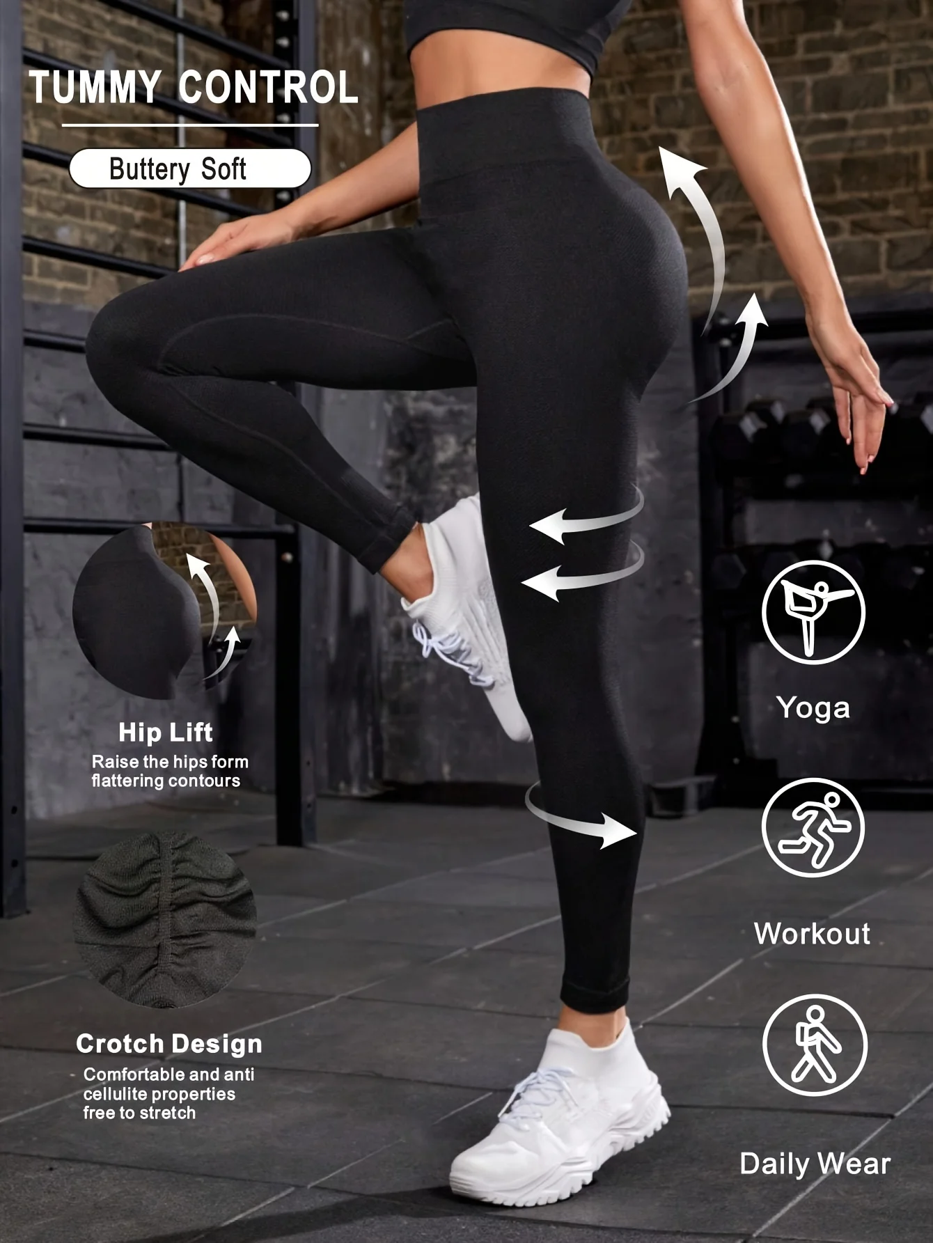 Black Seamless Yoga Leggings Women High Waist Scrunch Butt Lifting Tummy Control Gym Workout Pants