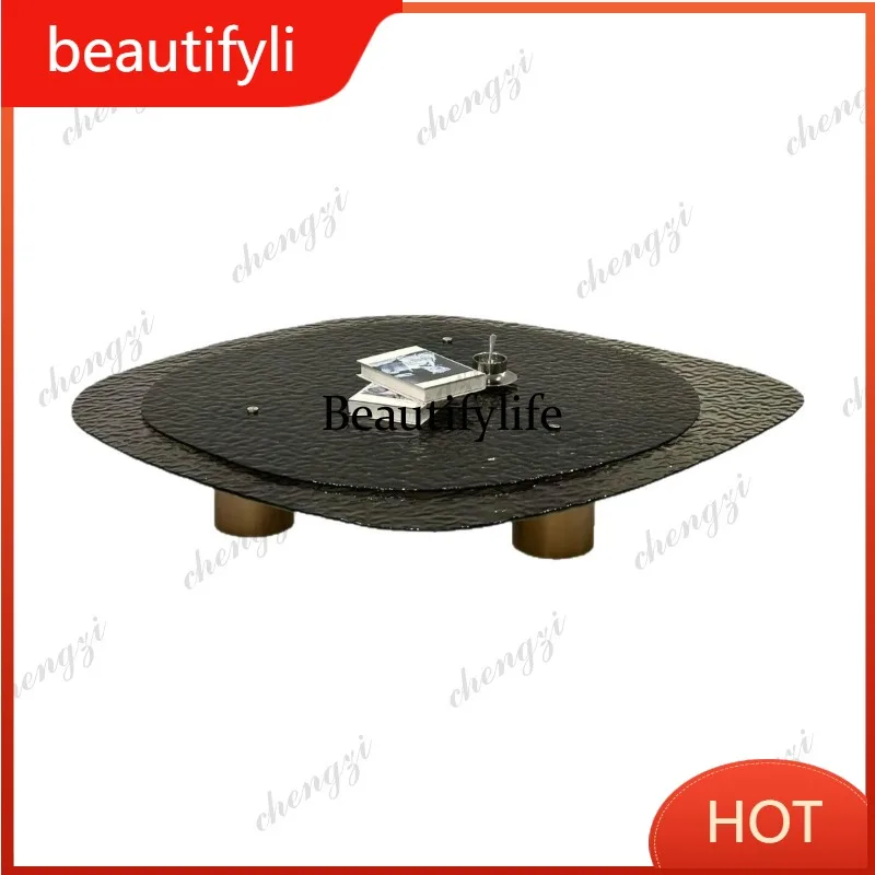 A139 Italian minimalist irregular coffee table villa special-shaped water ripple glass light luxury brown double-layer coffee ta