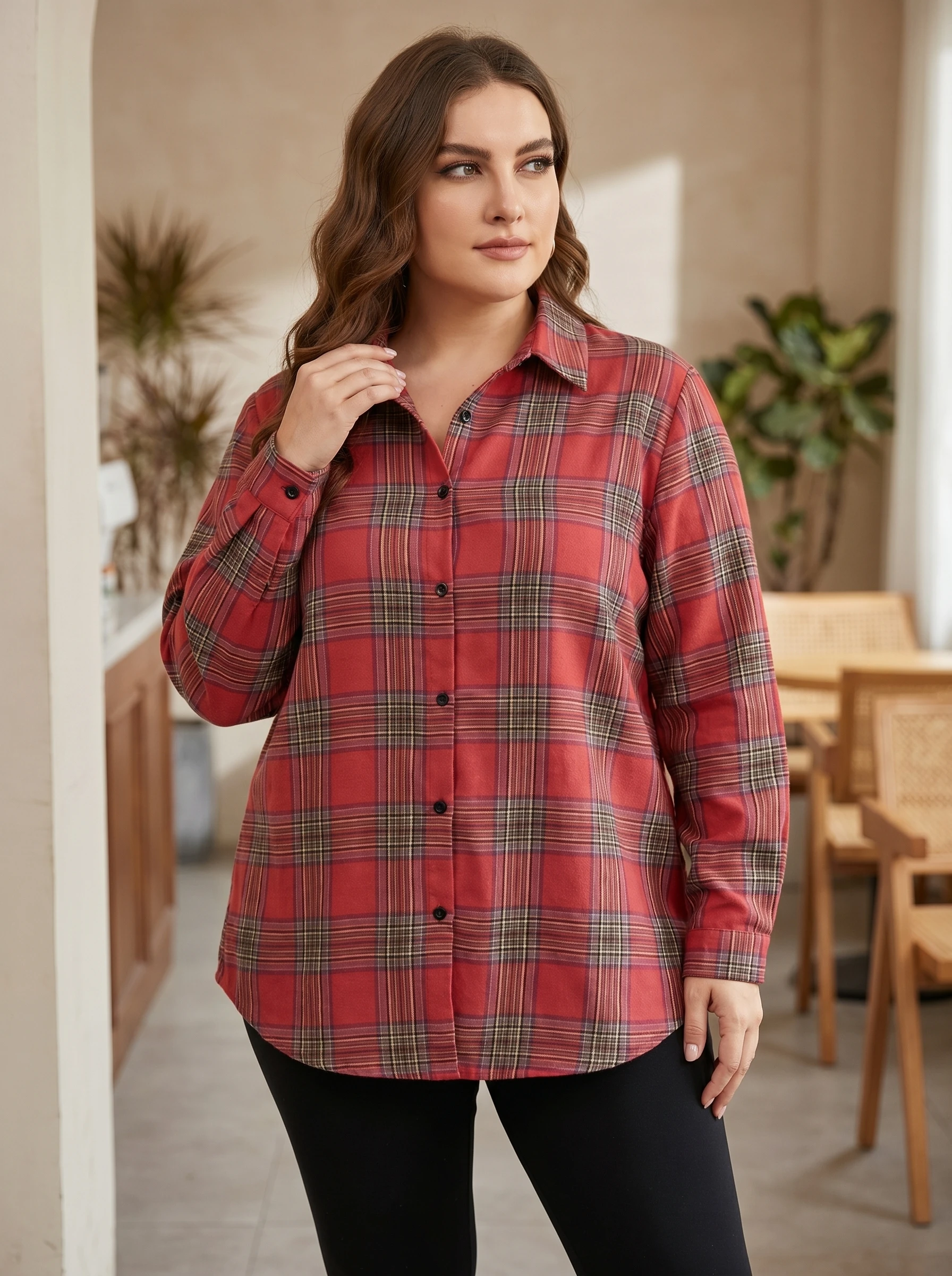 

Rosa fera Plus Size Women Plaid Button Down Shirt Long Sleeve Collared Casual Blouse Top