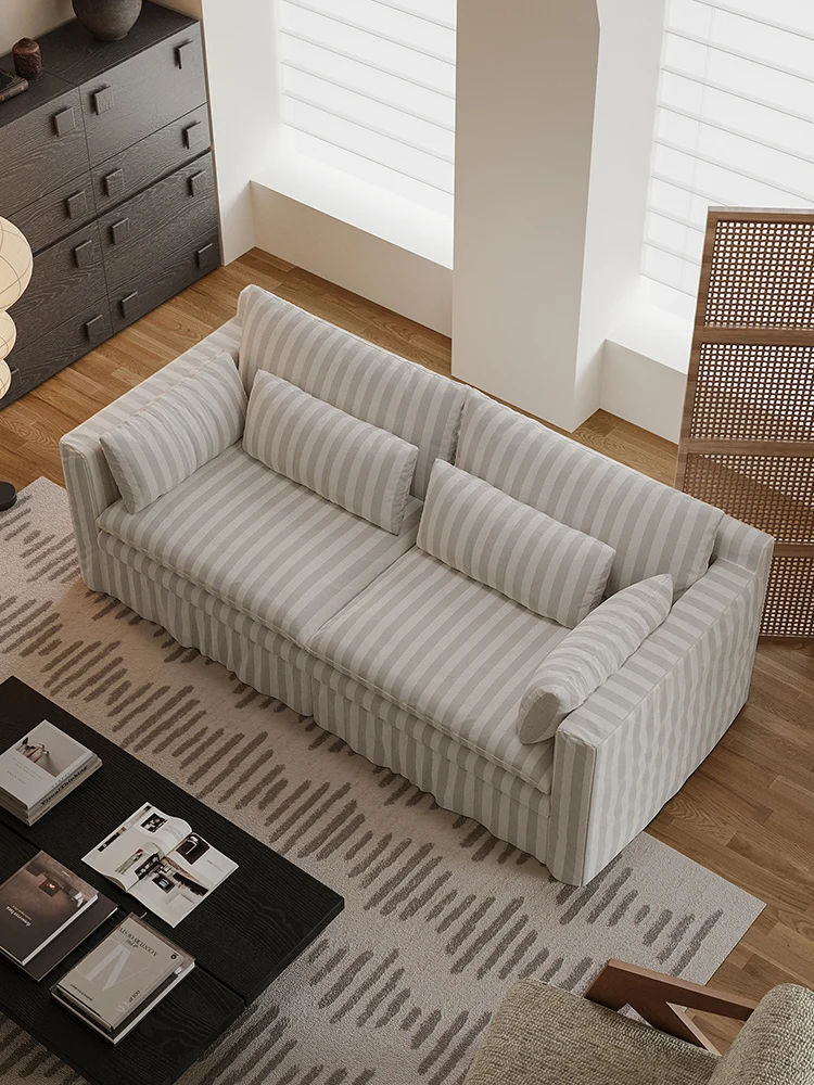 

Wabi Sand Wind Embracing Sofa Small Apartment Living Room Simple Modern Homestay Apartment Linen Fabric Striped Straight