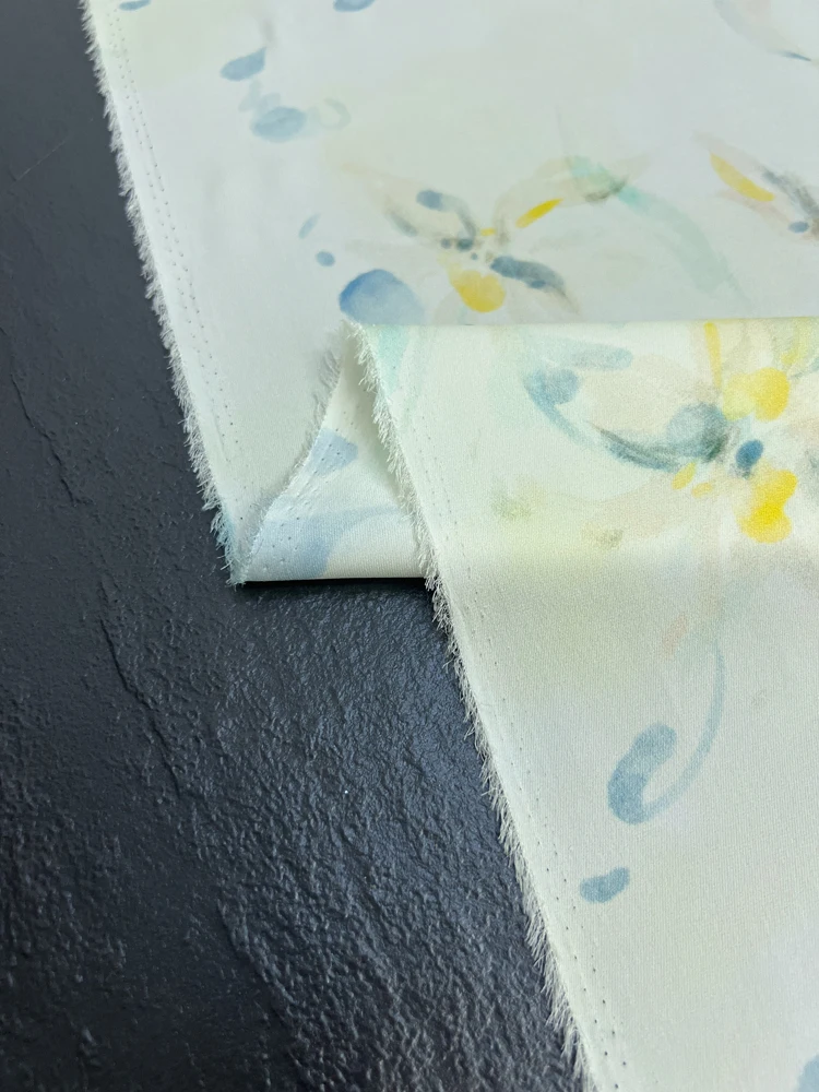 Light Blue Green Watercolor Stretch Silk Twill Fabric for Dresses and Shirts