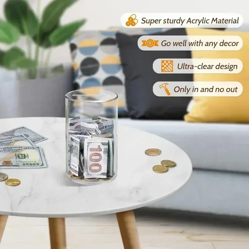 Piggy Bank for Adults Kids Acrylic Clear Piggy Bank Coin Bills Bank Money Saving Jar Unopenable Change Jar Money Bank Home Decor