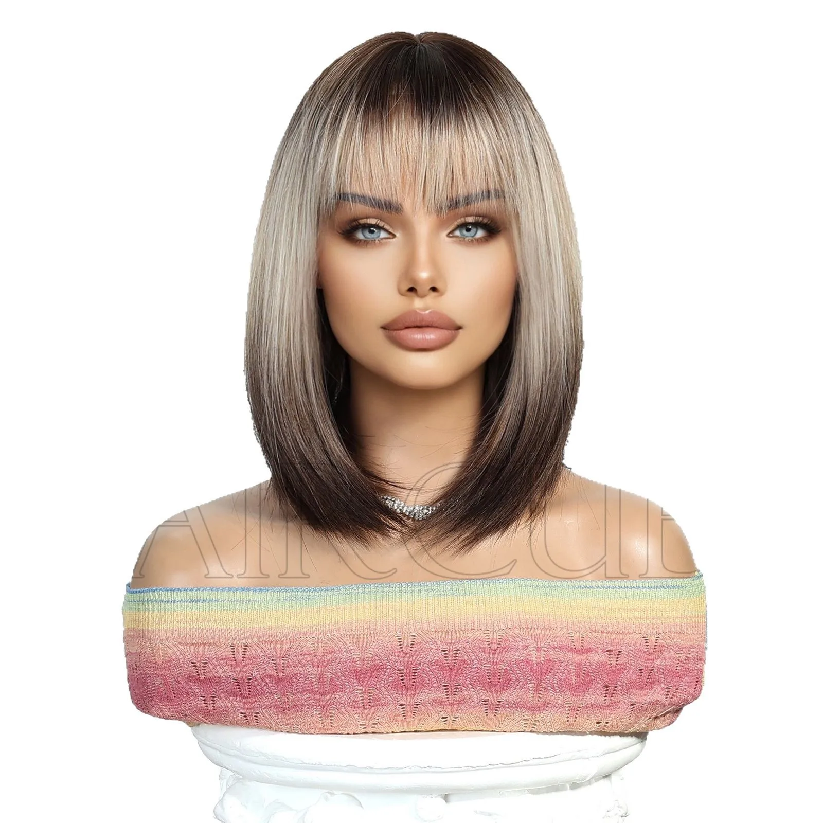 Wig headgear bobo European and American gradual change straight hair headgear hot Bobo Qi bangs short straight hair