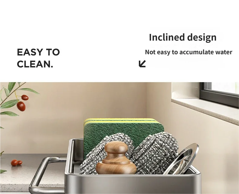 No Drill Suction Cup Kitchen Sink Caddy with Towel Bar Kitchen Sink Sponge Holder Dishcloth Drying Rack Sink Drain Basket