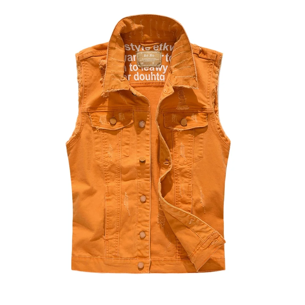New Fashion Men Ripped Denim Vests Jackets Man Trendy Casual Sleeveless Coats Male Streetwear Personality Slim Jeans Waistcoats