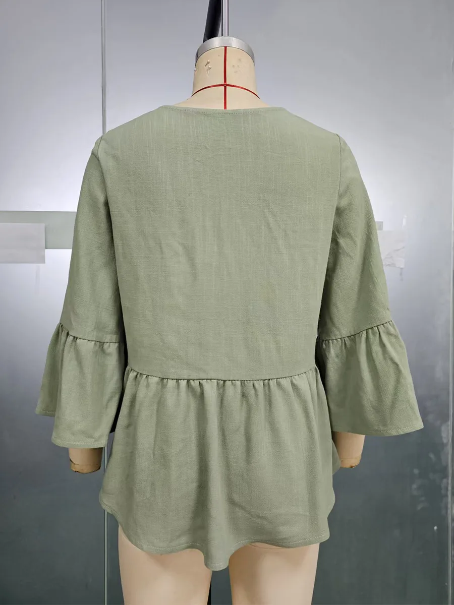 2026 Elegante moda sexy casual nuova camicia retrò con scollo a V pullover top abbigliamento femminile T-shirt