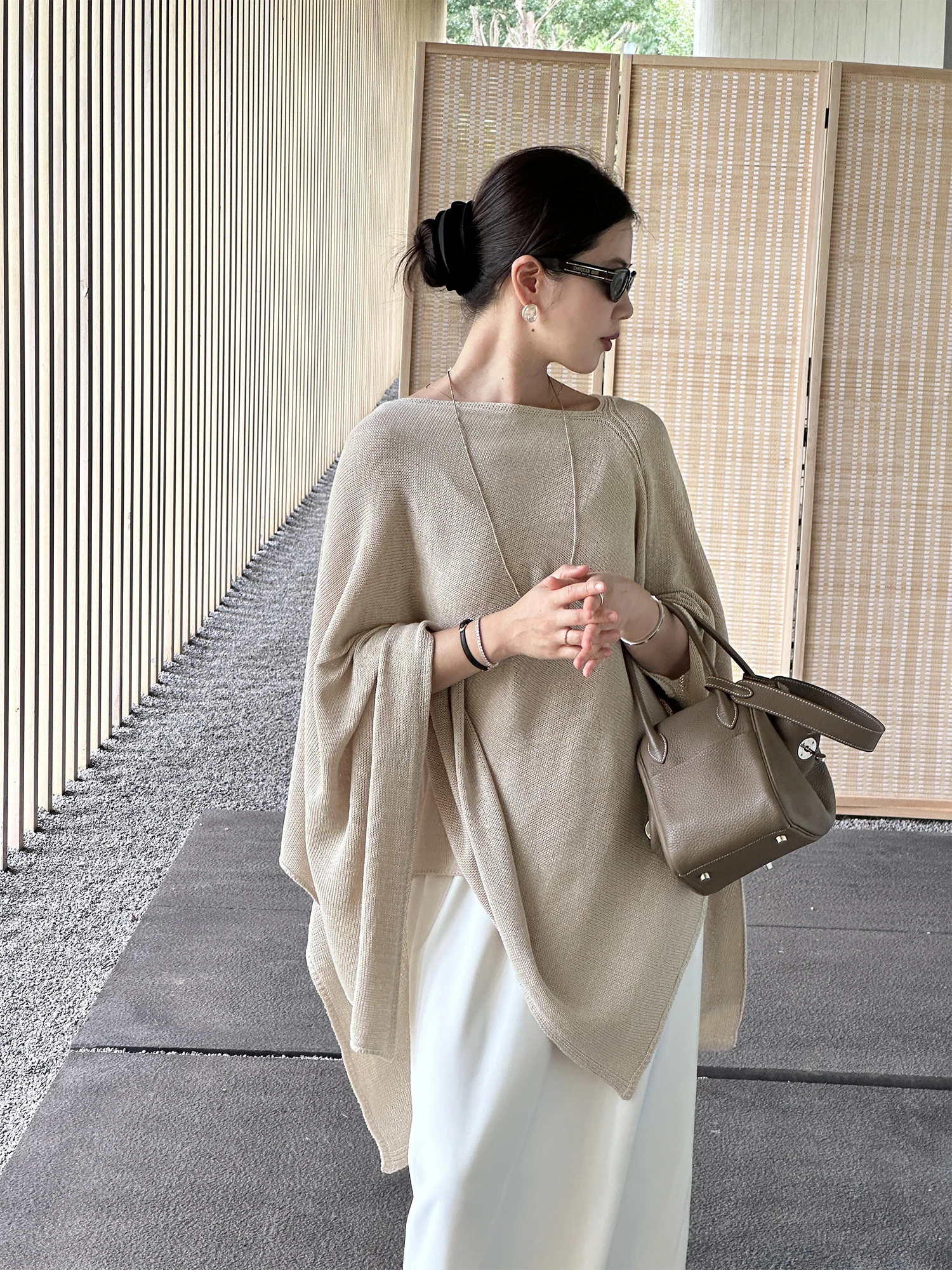 

CML l Aesthetic Large awl Knitted Cloak Asymmetrical Design Ele Top Knitwear Commute Sle Batwing Sve