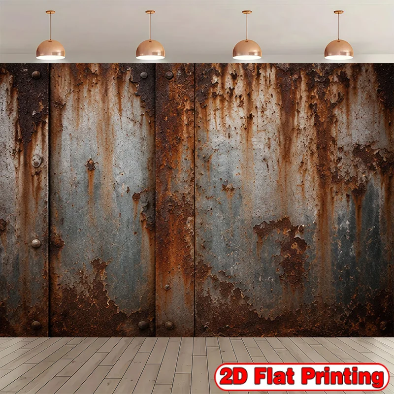 1 piece of 2D flat banner, featuring rustic industrial style with brown-themed metallic surface designzyc