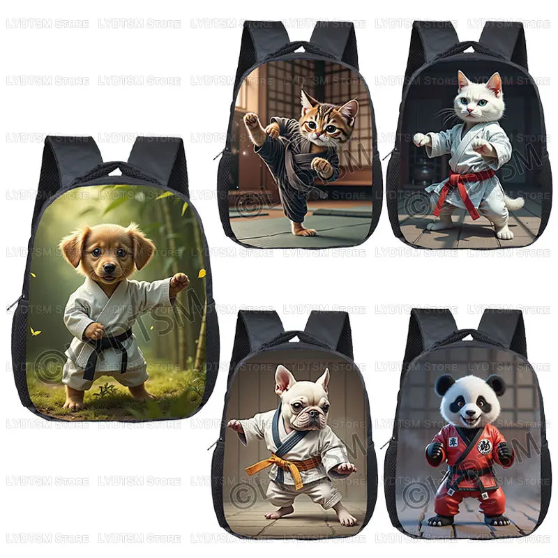12 Inch Taekwondo / Aikido Rabbit Panda Toddlers Backpack Martial Arts Cat Dog Cartoon Children BookBags Baby Daypack Kids Gift