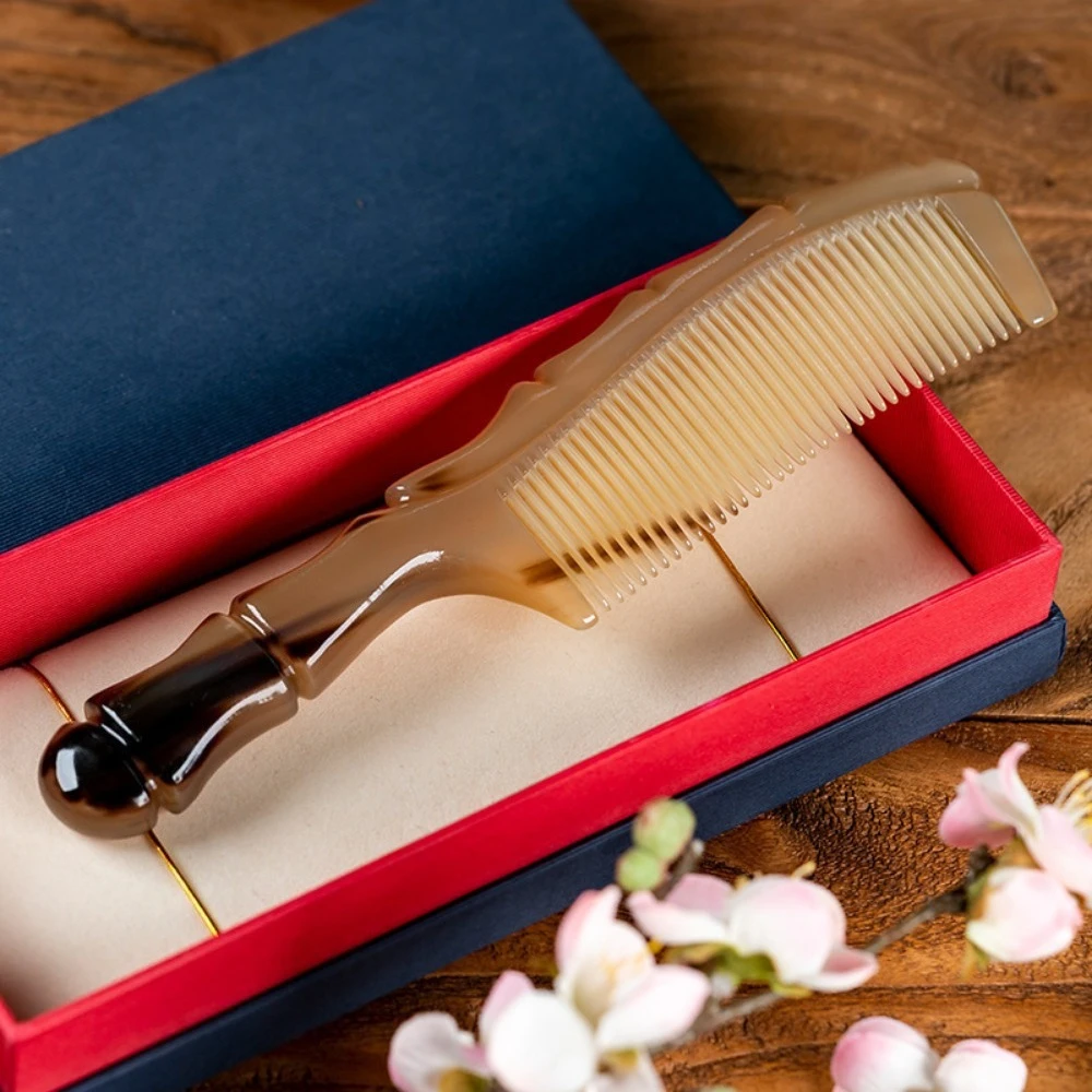 1PCS New Handmade Solid Color Natural Bamboo Combs Long Handle Fine Tooth Anti-Static Scalp Massage Household Hair Comb For Gift