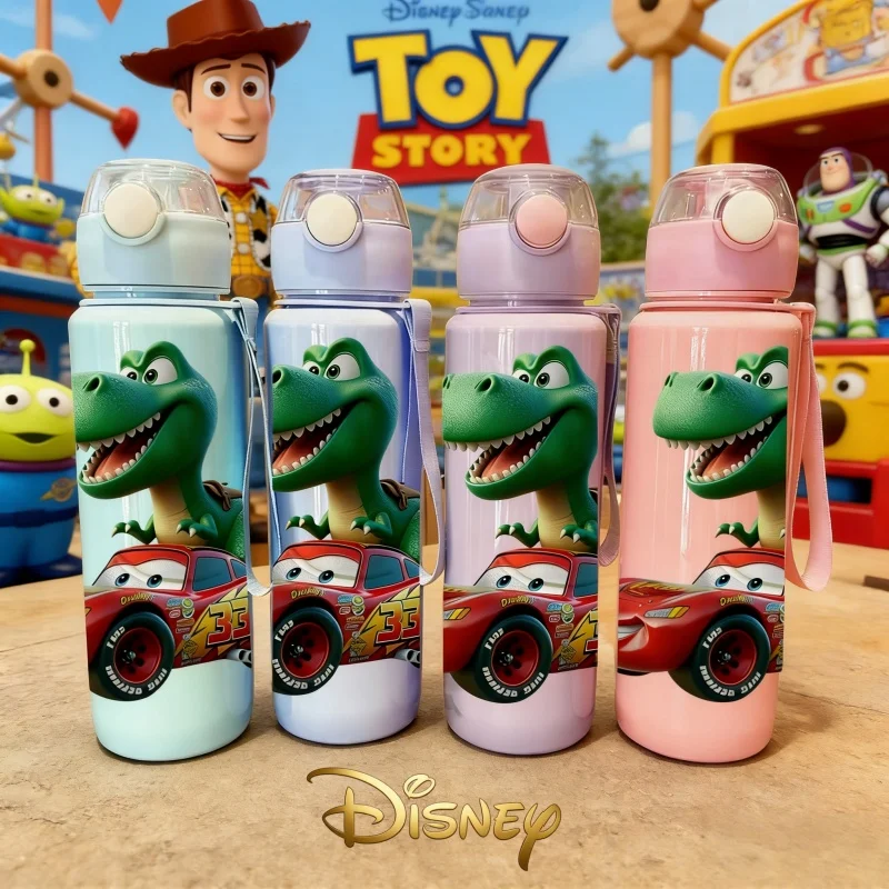 زجاجة مياه كرتونية ثلاثية الأبعاد بتصميم ديناصور وسيارة من ديزني - لطيفة وذات سعة كبيرة، مفضلة لدى الأطفال، هدية مثالية، مقاومة للبهتان