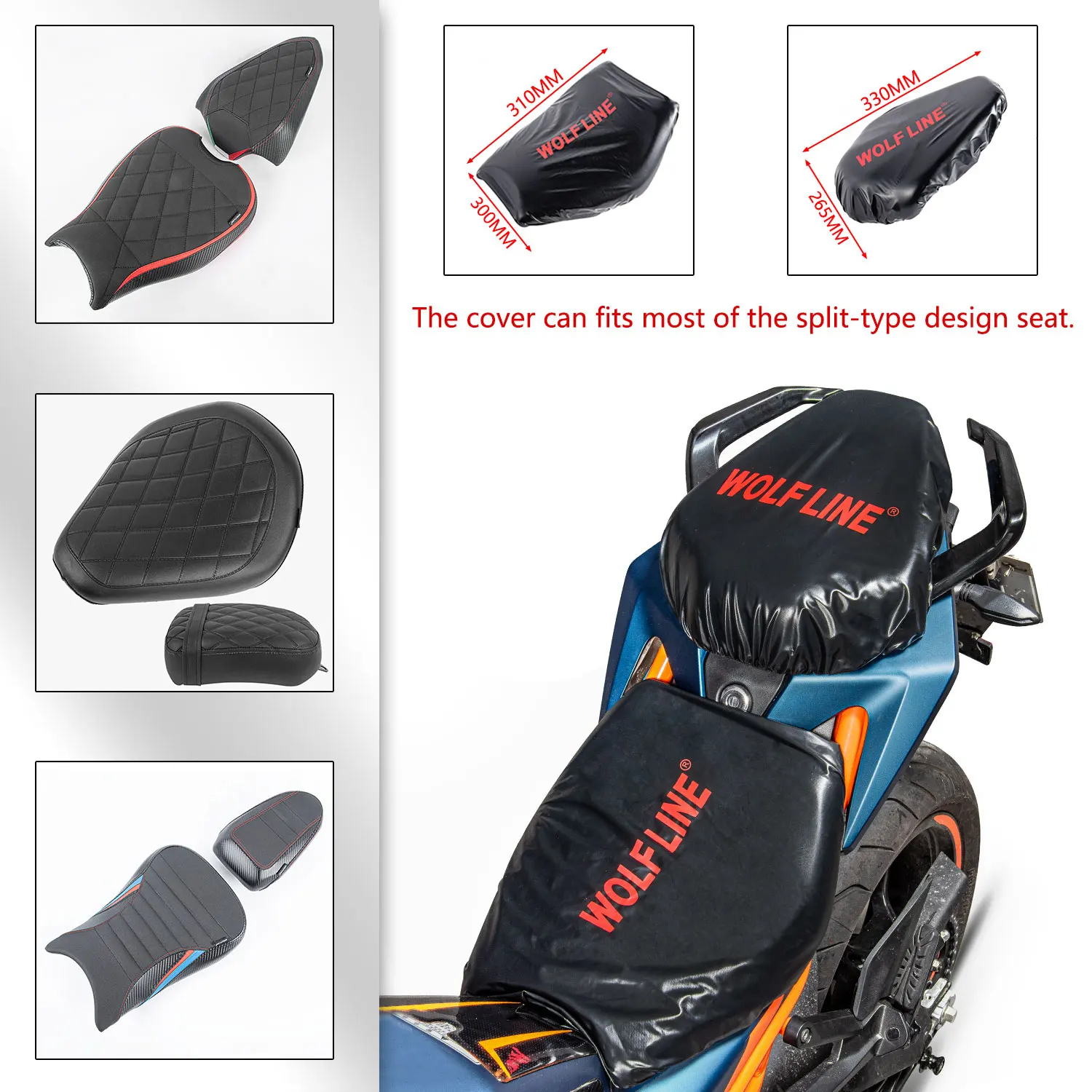 Wolfline-funda impermeable para asiento de motocicleta, protector solar a prueba de lluvia, protección de cojín Universal para Z900, CB500, CBM500