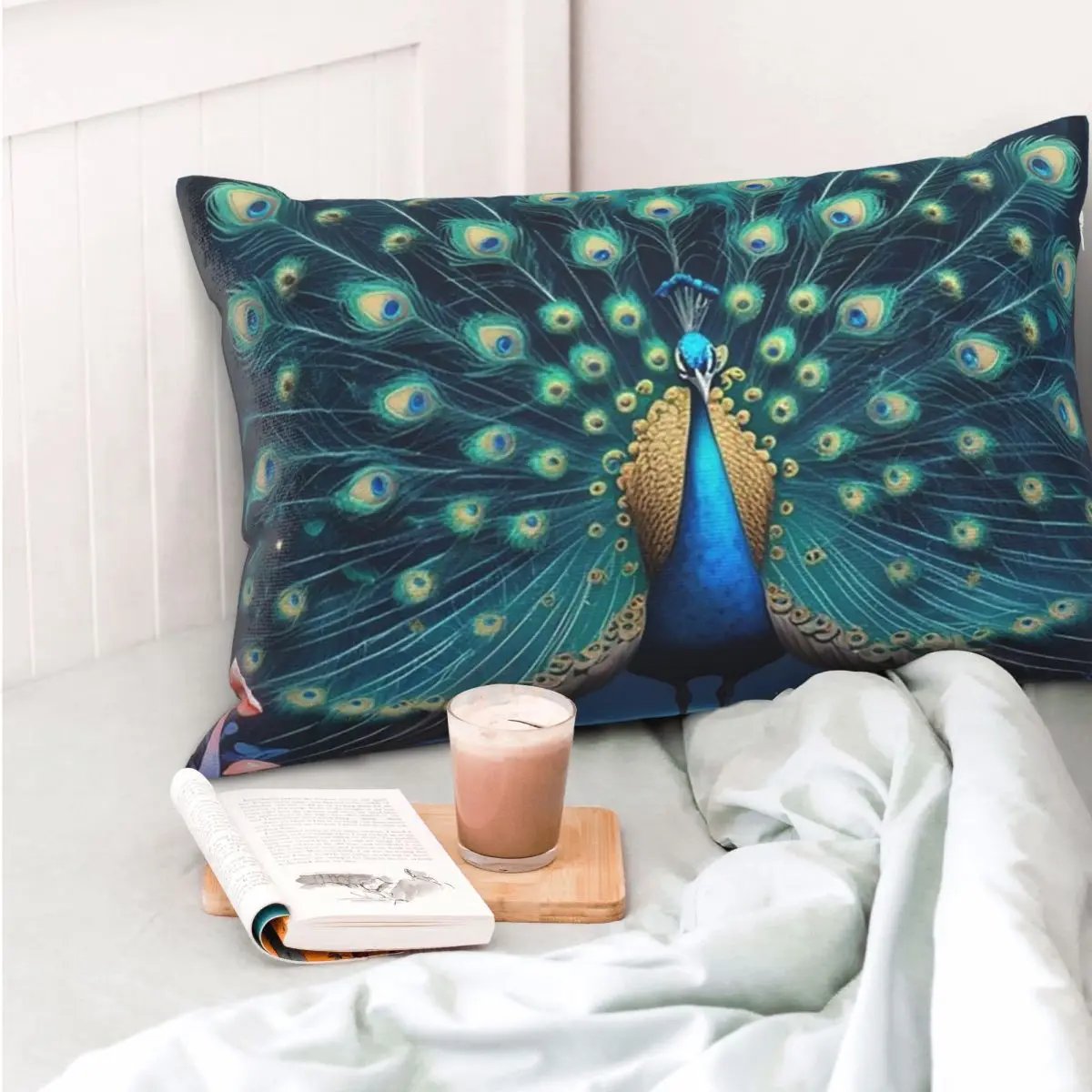 Mesmerising Peacock Feathers Rectangle Pillowcase Cushion Cover Decorative Bedroom Bed Home Comfort Throw Pillow