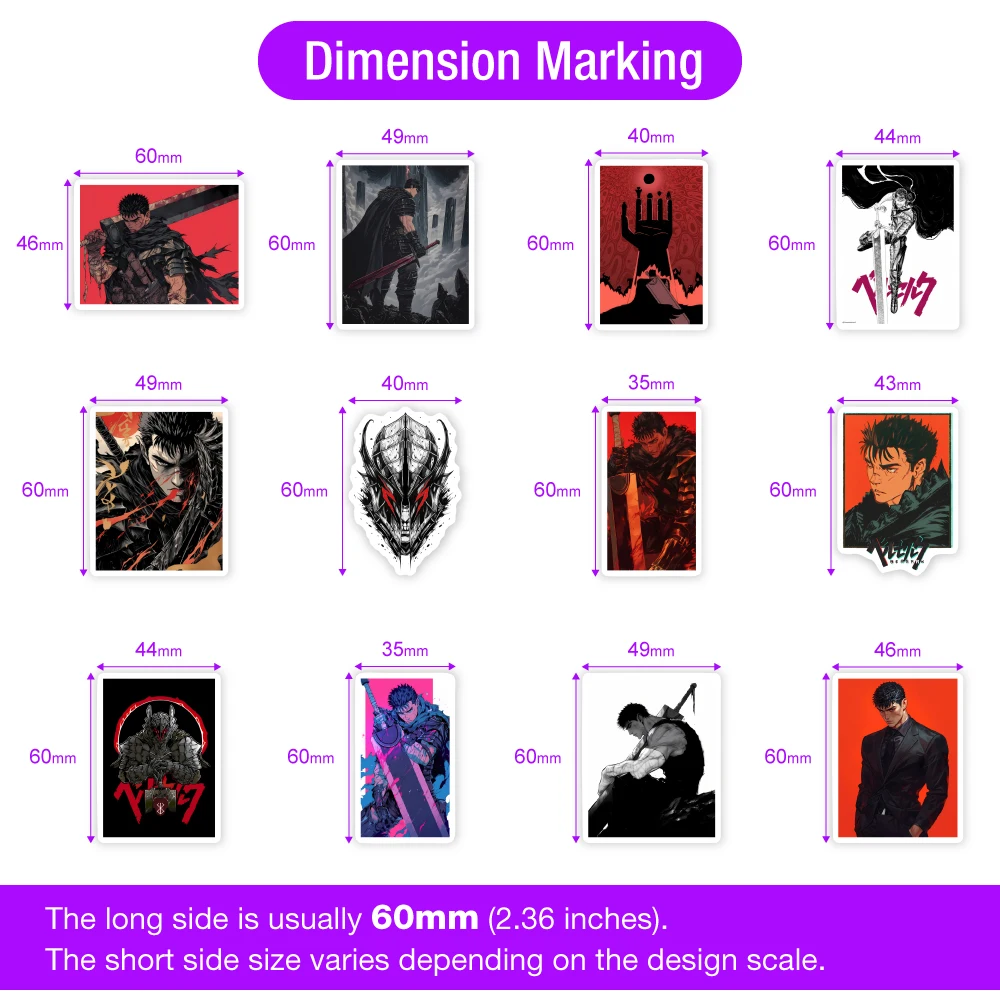 Manga Berserk Stickers DIY Kids Toys Gift for Scrapbook Junk Journals Laptop Phone Luggage Bottles Guitars Decorative Waterproof view 3