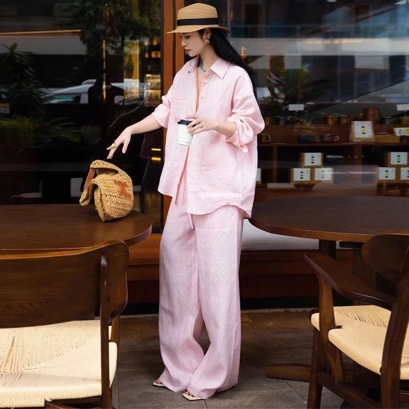

Fashionable and Relaxed Versatile Shirt Suit for Women 2025 Autumn New Loose Sunscreen Shirt and Wide-leg Pants Two-piece Set
