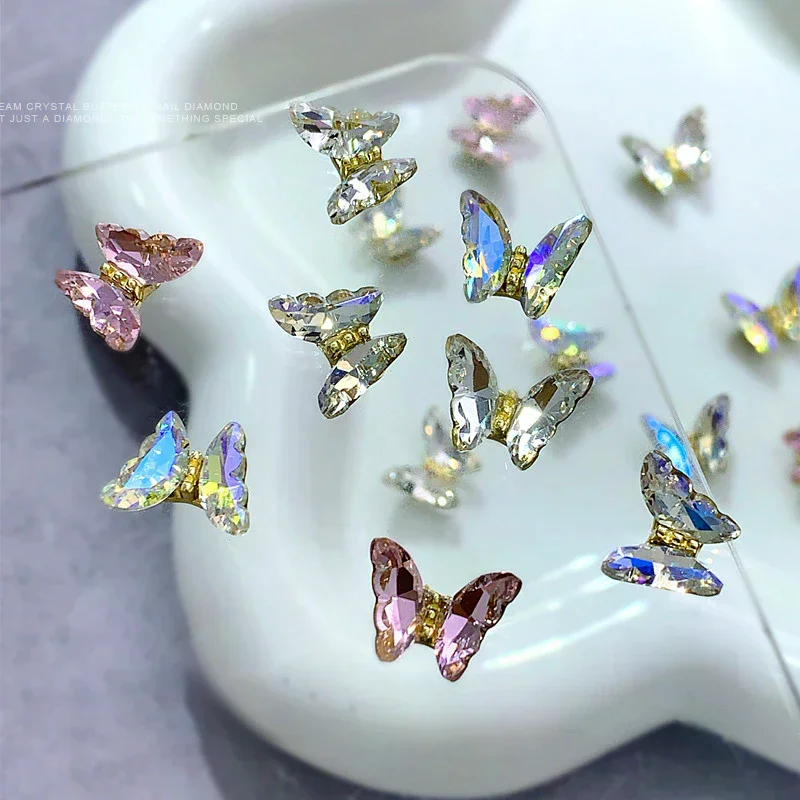 5 قطع الفاخرة كريستال فراشة مسمار الفن سحر 3D اليابانية سبيكة ربطة القوس فيونكة مجوهرات مسمار حجر الراين الديكور DIY الملحقات