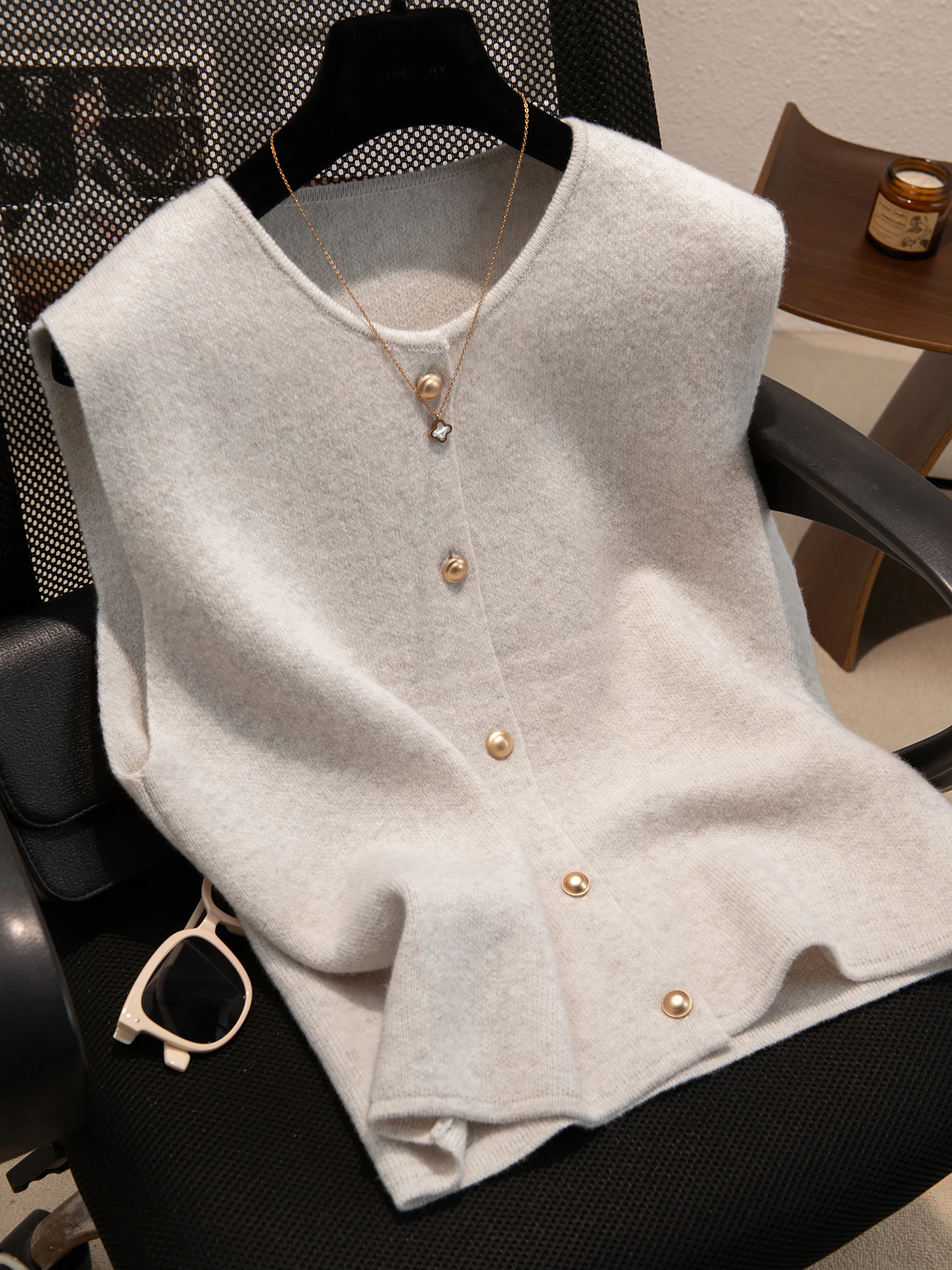 Reine Wolle Gestrickte runde Ne Svel Weste frauen Taste Strickjacke Schichtung Große Größe Kamere Vielseitig Pullover Casual Sle