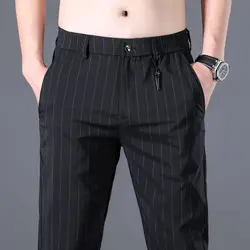 Spring Summer Men Thin Striped Business Suits Pants Streetwear Fashion Male Clothes Elastic Loose Casual Straight Trousers 28-38