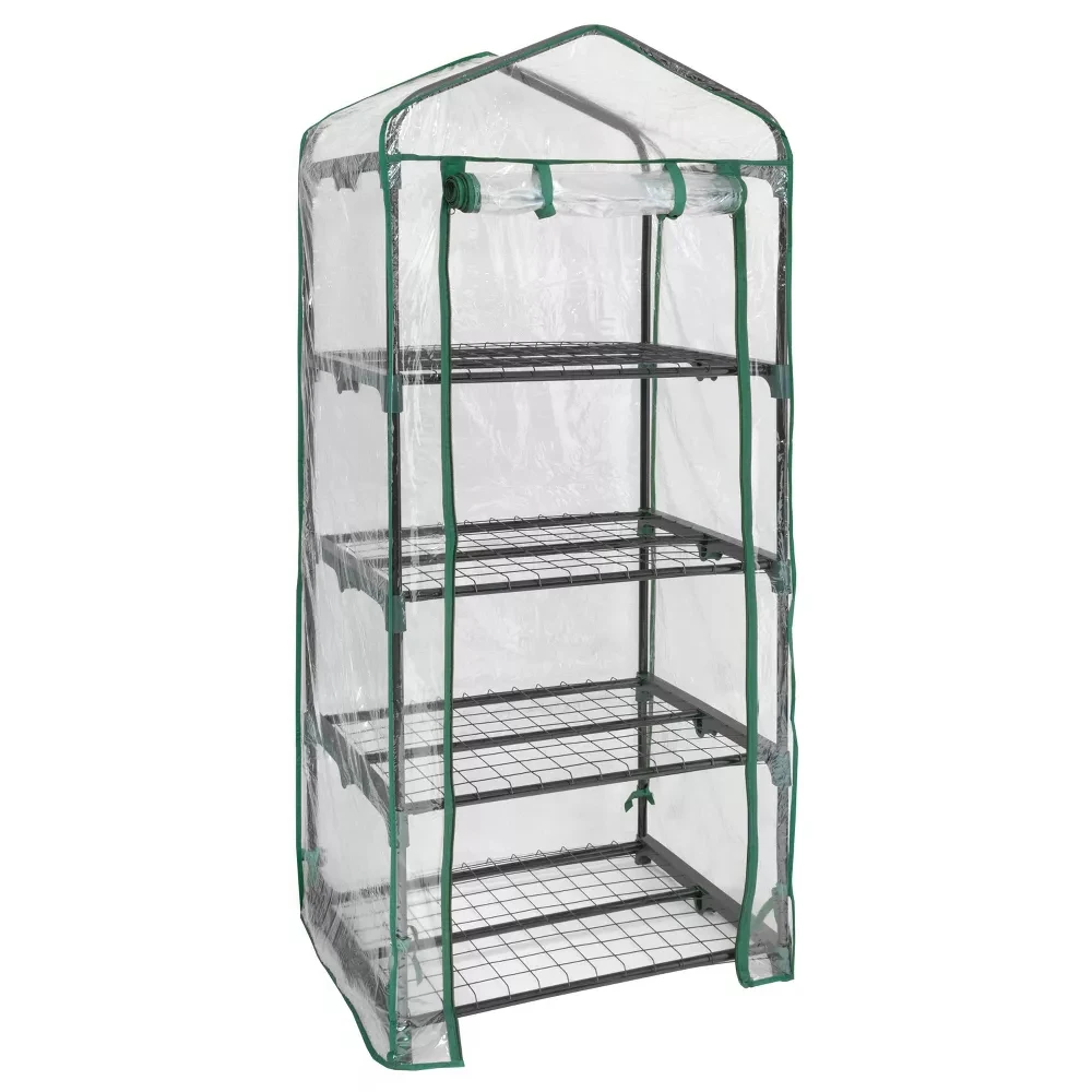

Portable Mini Greenhouse for Indoor Outdoor,Small Plastic Green House with Clear PVC Cover and 4-Tier Metal Shelves for Outside