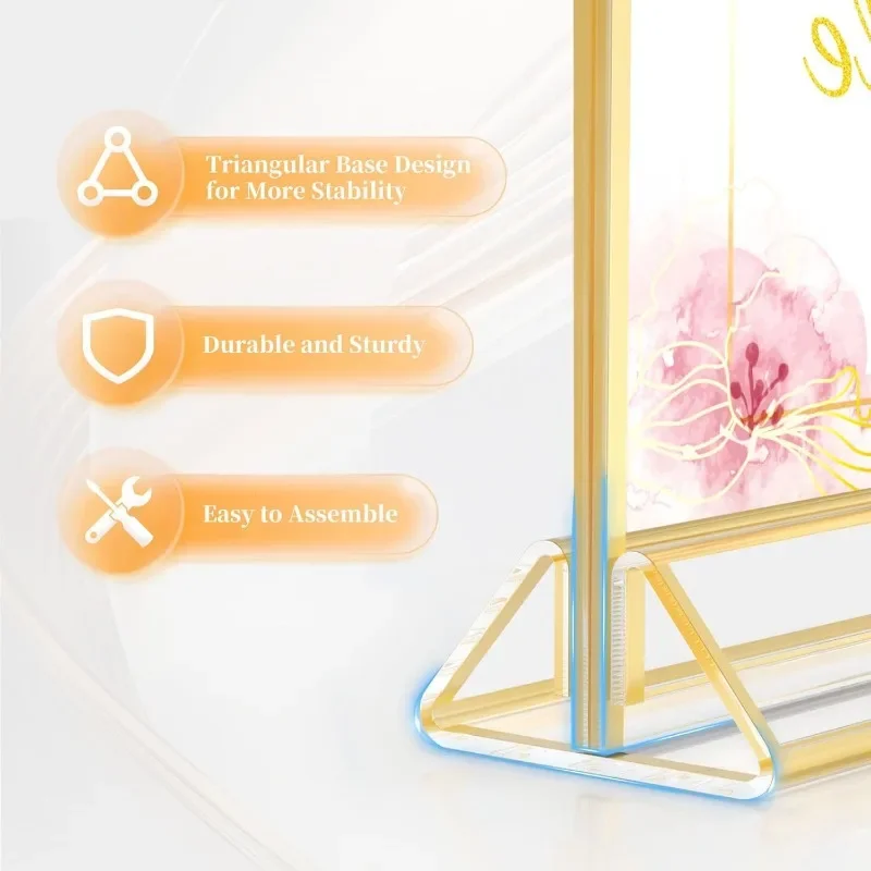 Acrylic Gold Triangle Table Double-Sided Photo Frame Horizontal & Vertical Display Rack Transparent Card Holder Stand