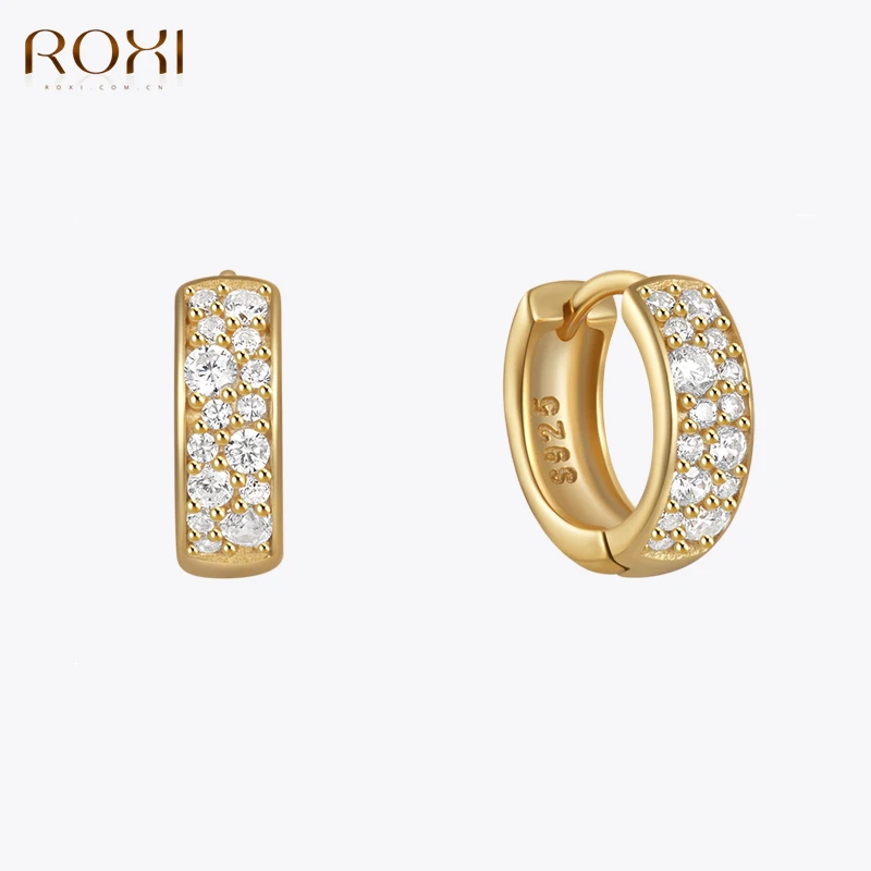 ROXI-pendientes de aro con hebilla clásica para mujer, de Plata de Ley 925, diseño circular, fila de Zirconia, piercing, joyería de boda