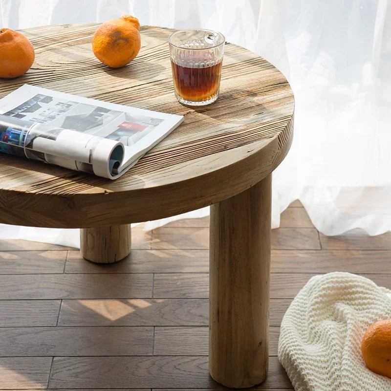 TAO Old Elm Bay Window Several Logs Living Room Design Wooden Casual round Complete Coffee Table