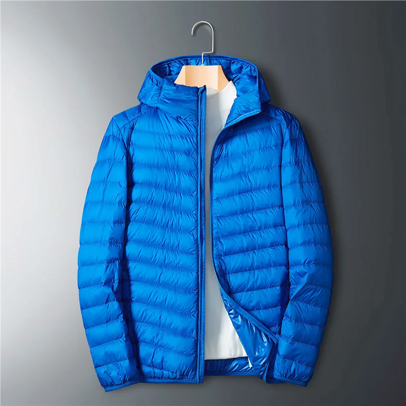 

Winter Men Ultralight Thin Down Jacket White Duck Down Hooded Jackets Long Sleeve Warm Coat Parka Portable Outwear 2025 New