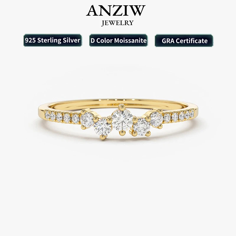 

Anziw Delicate Moissanite Ring Real 925 Silver for Women Dainty Thin Finger Ring Wedding Engagement Jewelry Fashion Accessories