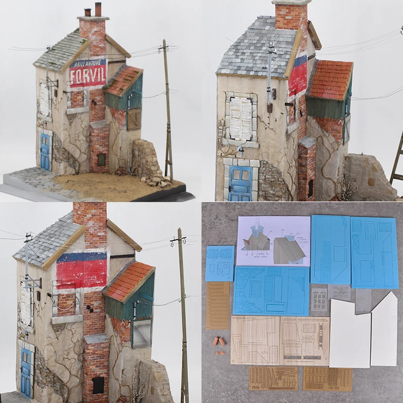 Maqueta arquitectónica de ensamblaje, mesa de arena, ladrillos de construcción, casa de dos pisos, villa, residencia, diorama, kit de modelo a escala 1/35