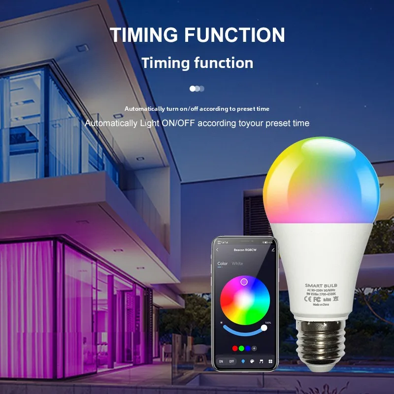 LED Smart Colorful Light Bulb, WiFi & Alexa Voice Control, RGBCW Dimmable & Color-Tunable, A19 Globe Bulb Tuya Compatible