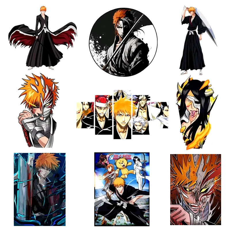 2pcs Anime Bleach Kurosaki Ichigo Patches for Clothes Heat Transfer Thermal Stickers DIY Kid T shirt Iron on for Women Appliqued