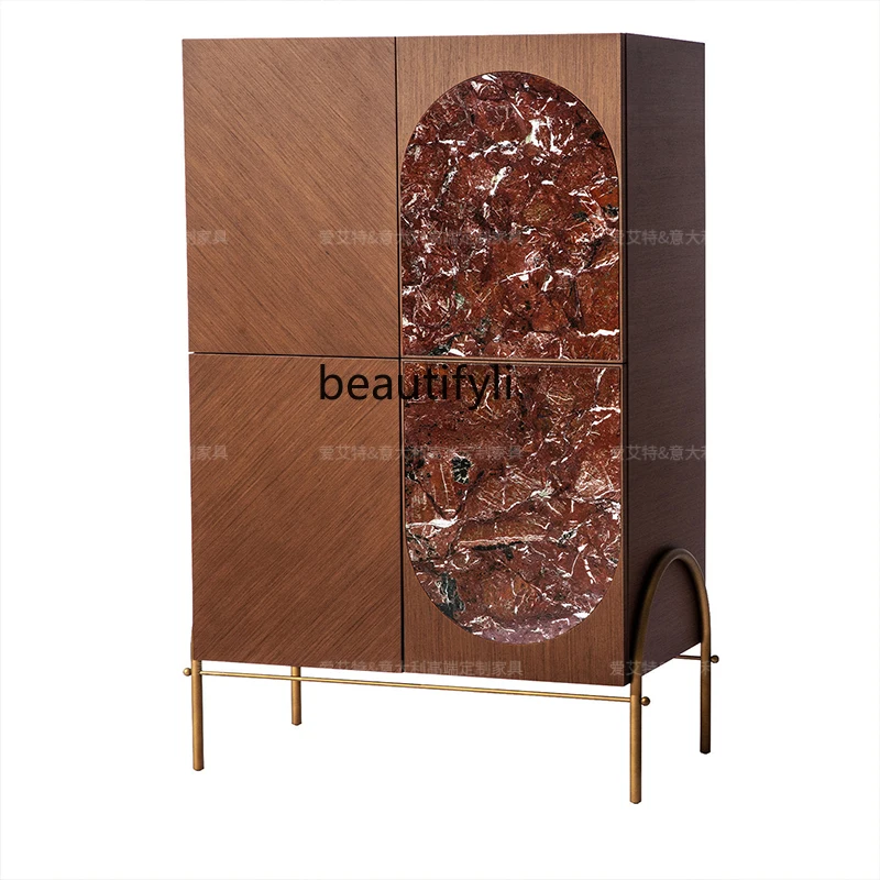 

Wine cabinet natural marble dining edge, Italian minimalist decorative cabinet luxury house