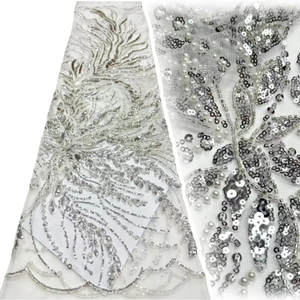 Afrykańska koronka z koralikami, cekinami, francuska siatka koronkowa, wysokiej jakości luksusowa tkanina do szycia DIY dla kobiet, suknie ślubne TP1683