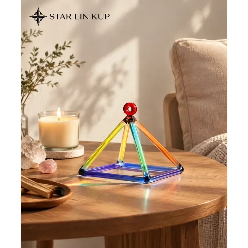 STAR LINKUP 8 Inch Rainbow Clear Quartz Crystal Singing Pyramid Sound Healing Instrument with Mallet for Meditation Chakra
