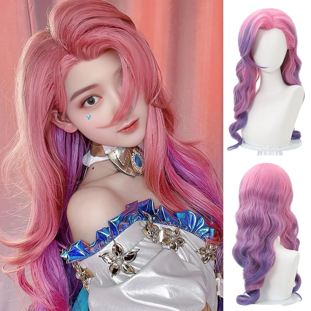 

High-Quality Anime Game Lol Seraphine Cosplay Synthetic Hair Starlight Singer KDA Final Form Long Curly Hair Halloween Daily Wig