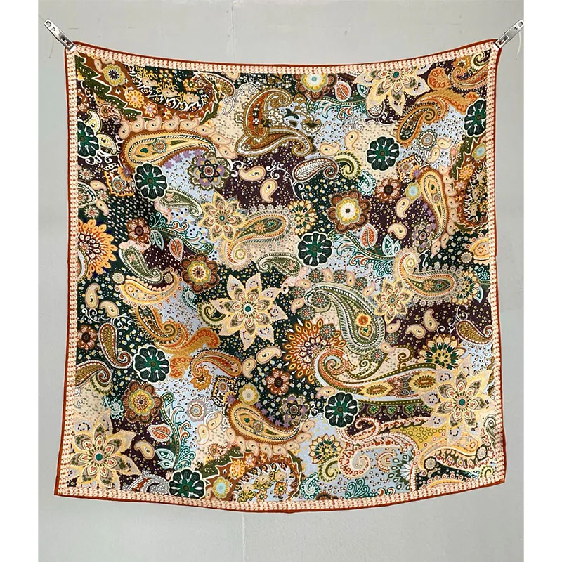 ผ้าพันคอสไตล์ชาติพันธุ์ลายเพสลีย์สำหรับผู้หญิง - ผ้าขนสัตว์ 70% และผ้าไหม 30% คุณภาพสูง ทันสมัย และให้ความอบอุ่น ขนาด 65*65 ซม.